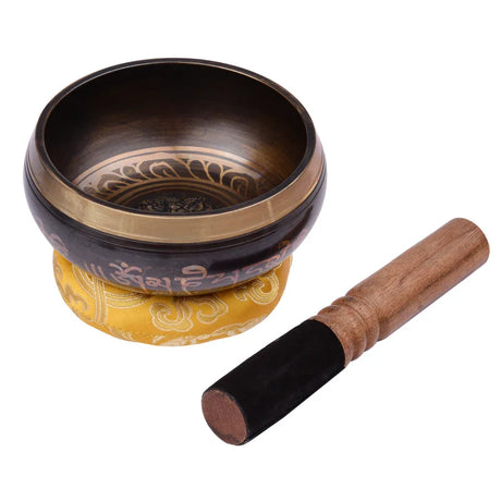 Tibetan Singing Bowl Set with 12.5cm/5inch Handmade Metal Sound Bowl & Soft Cushion & Wooden Striker