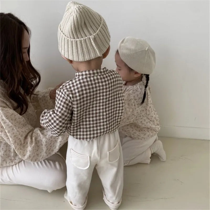 Toddler Baby Girls Long Sleeve Blouses Solid Color Tops Infant Cotton Clothes Kids Boys Casual Shirts