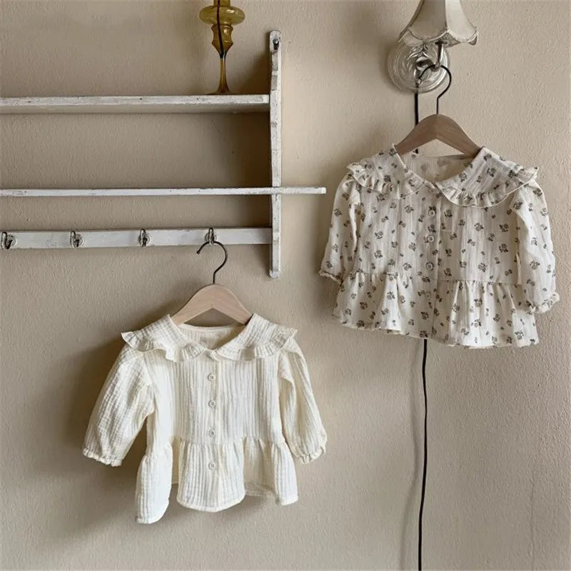 Toddler Baby Girls Long Sleeve Blouses Solid Color Tops Infant Cotton Clothes Kids Boys Casual Shirts