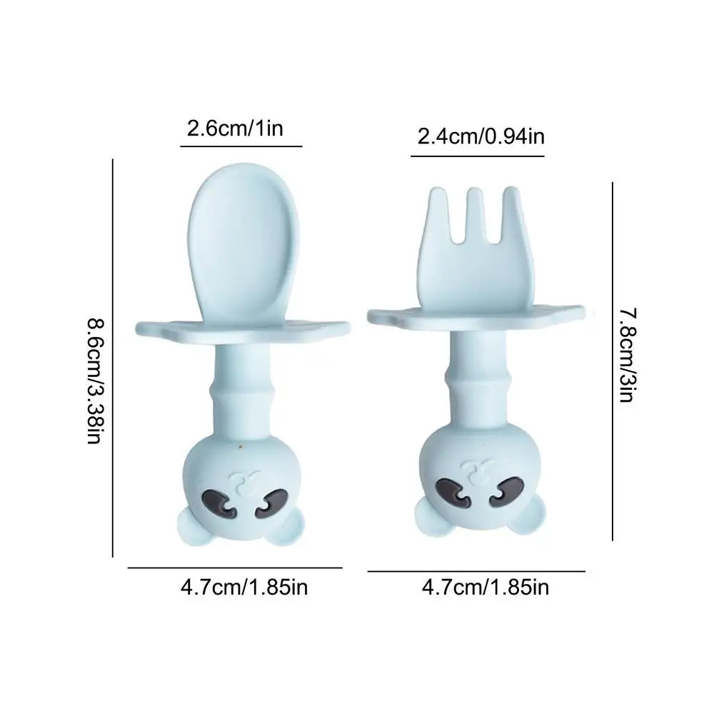 Toddler Fork And Spoon Set Cartoon Shape Silicone Toddler Utensils Cartoon Panda Design Feeding Tableware Dinner Kit for Home