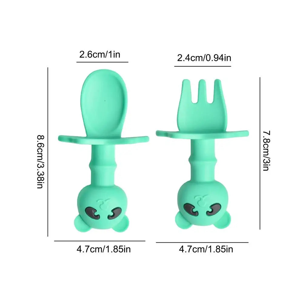 Toddler Fork And Spoon Set Cartoon Shape Silicone Toddler Utensils Cartoon Panda Design Feeding Tableware Dinner Kit for Home