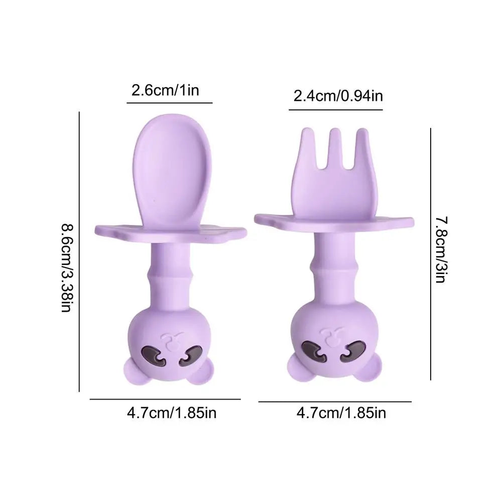 Toddler Fork And Spoon Set Cartoon Shape Silicone Toddler Utensils Cartoon Panda Design Feeding Tableware Dinner Kit for Home