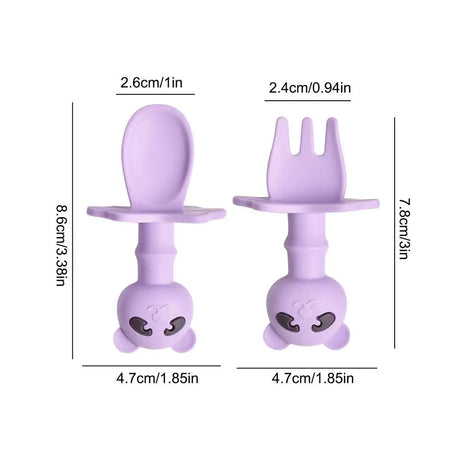 Toddler Fork And Spoon Set Cartoon Shape Silicone Toddler Utensils Cartoon Panda Design Feeding Tableware Dinner Kit for Home