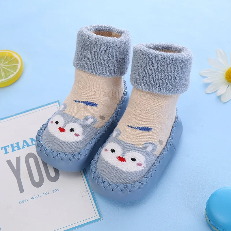 Toddler Indoor Sock Newborn Prewalker Kids Cotton Socks Winter Thick Terry Baby Girl Sock Rubber Sole Infant Funny Cartoon Sock