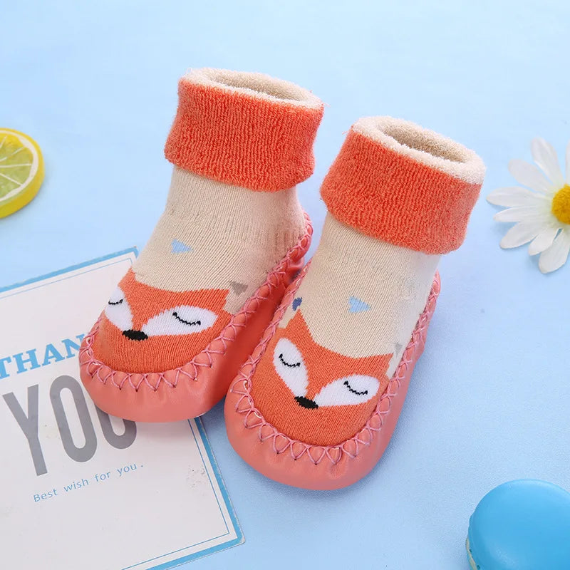 Toddler Indoor Sock Newborn Prewalker Kids Cotton Socks Winter Thick Terry Baby Girl Sock Rubber Sole Infant Funny Cartoon Sock