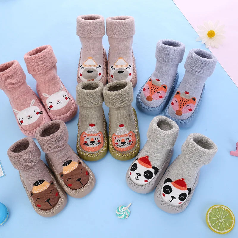 Toddler Indoor Sock Newborn Prewalker Kids Cotton Socks Winter Thick Terry Baby Girl Sock Rubber Sole Infant Funny Cartoon Sock