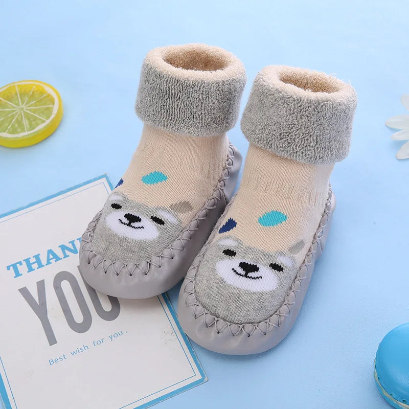 Toddler Indoor Sock Newborn Prewalker Kids Cotton Socks Winter Thick Terry Baby Girl Sock Rubber Sole Infant Funny Cartoon Sock