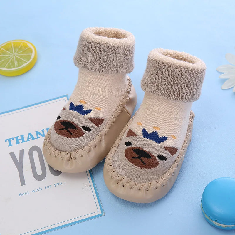 Toddler Indoor Sock Newborn Prewalker Kids Cotton Socks Winter Thick Terry Baby Girl Sock Rubber Sole Infant Funny Cartoon Sock