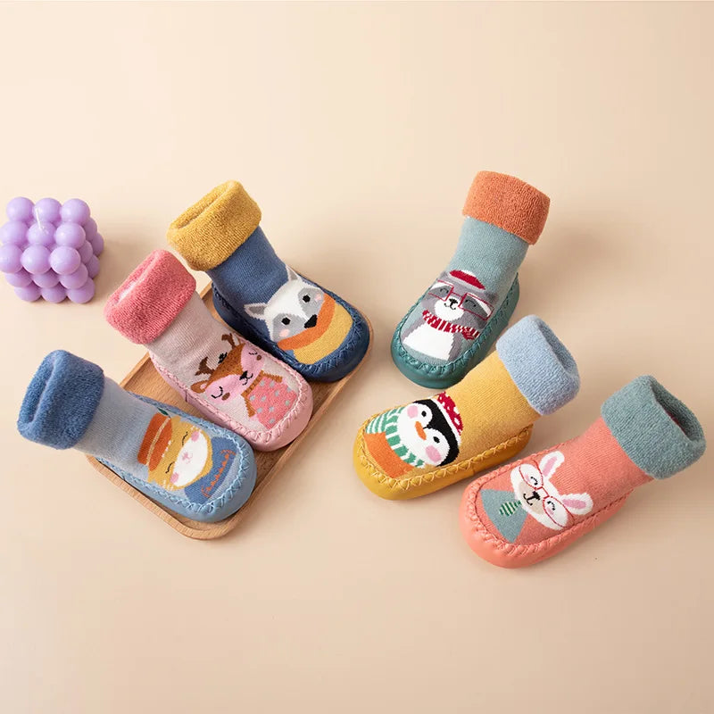 Toddler Indoor Sock Shoes Newborn Prewalker Kids Winter Thick Terry Cotton Baby Girl Sock Rubber Sole Infant Cartoon Funny Sock