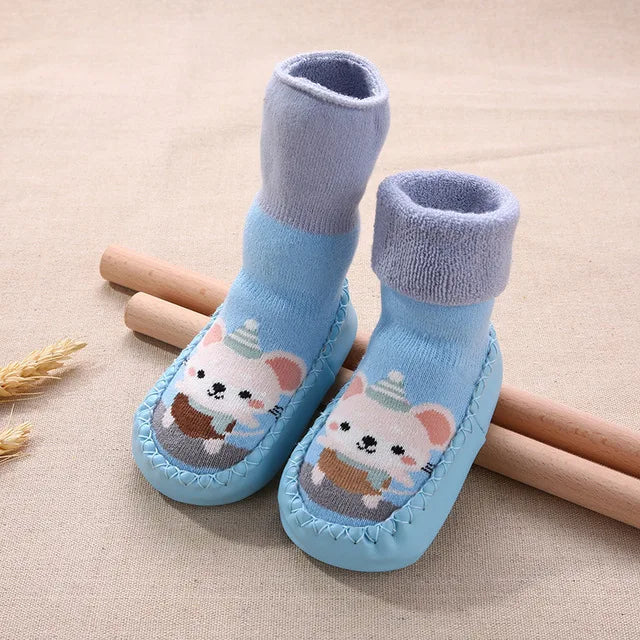 Toddler Indoor Sock Shoes Newborn Prewalker Kids Winter Thick Terry Cotton Baby Girl Sock Rubber Sole Infant Cartoon Funny Sock