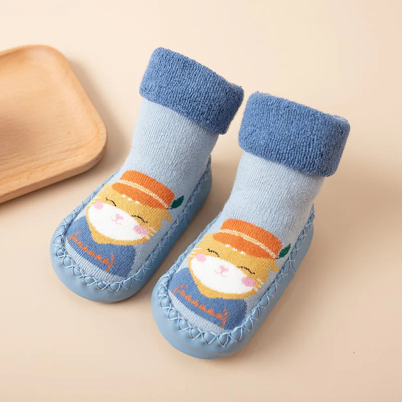 Toddler Indoor Sock Shoes Newborn Prewalker Kids Winter Thick Terry Cotton Baby Girl Sock Rubber Sole Infant Cartoon Funny Sock