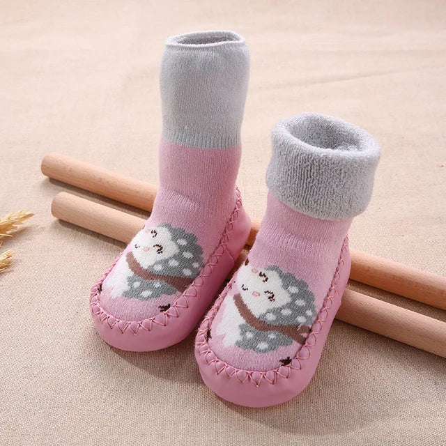 Toddler Indoor Sock Shoes Newborn Prewalker Kids Winter Thick Terry Cotton Baby Girl Sock Rubber Sole Infant Cartoon Funny Sock