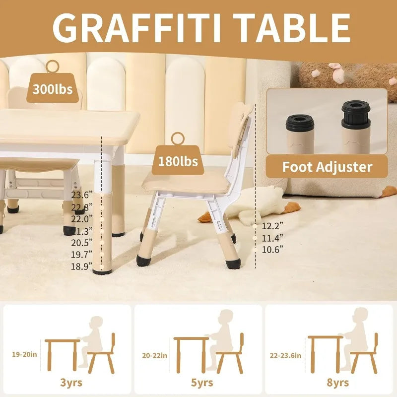 Toddler Table and 2 Chairs, Height-Adjustable Kids Table and Chairs Set, 31.5''L x 23.6''W Children Activity Table for Boys