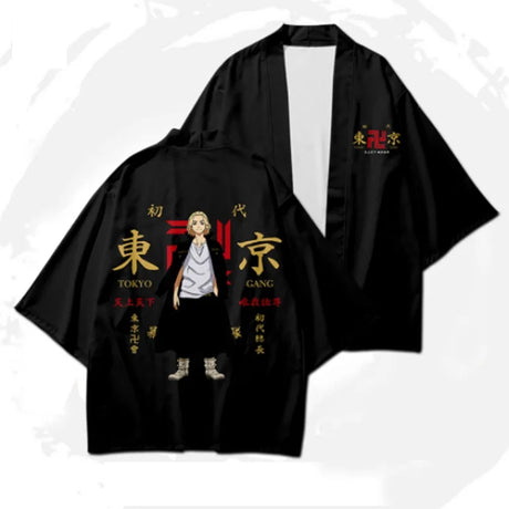 Tokyo Revengers Cosplay Cloak Anime Black White Top For Summer T-shirt Hanagaki Takemichi Ken Ryuguji Haori Kimono Tee Men Adult