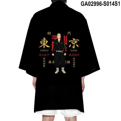 Tokyo Revengers Cosplay Cloak Anime Black White Top For Summer T-shirt Hanagaki Takemichi Ken Ryuguji Haori Kimono Tee Men Adult