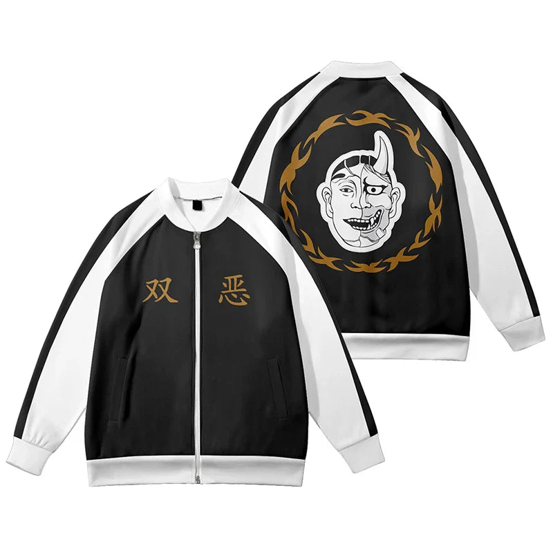 Tokyo Revengers Smiley Angry Twin Demon Baseball Uniform Trend Of The Same Long Sleeve Jacket Hoodie Meguro Cosplay