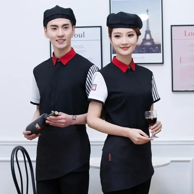 Top Workwear Shop Short-sleeved Coffee Tea Waitress Restaurant Uniform Women Shops Single Shirt Hot Waiter Pot Summer Milk