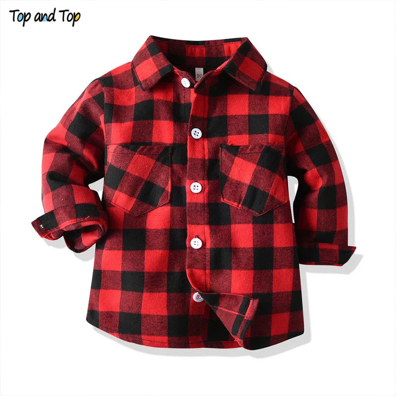 Top and Top Spring Autumn Fashion Baby Boy Long Sleeve Cotton Plaid Shirt Casual Turn-down Classic Kids Gentleman Blouses Tops