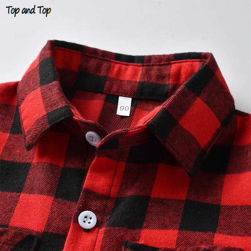 Top and Top Spring Autumn Fashion Baby Boy Long Sleeve Cotton Plaid Shirt Casual Turn-down Classic Kids Gentleman Blouses Tops