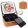 Travel Makeup Bag with Mirror of LED Lighted, Makeup Train Case with Adjustable Dividers, Detachable 10x Magnifying Mirror