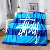 Trendy street sports fashion S-Stussy soft Flannel Throw blanket Children and adult Gift Sofa Travel Camping Household blanket