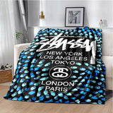 Trendy street sports fashion S-Stussy soft Flannel Throw blanket Children and adult Gift Sofa Travel Camping Household blanket