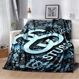 Trendy street sports fashion S-Stussy soft Flannel Throw blanket Children and adult Gift Sofa Travel Camping Household blanket