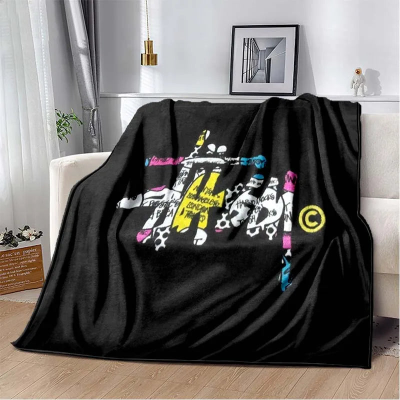 Trendy street sports fashion S-Stussy soft Flannel Throw blanket Children and adult Gift Sofa Travel Camping Household blanket