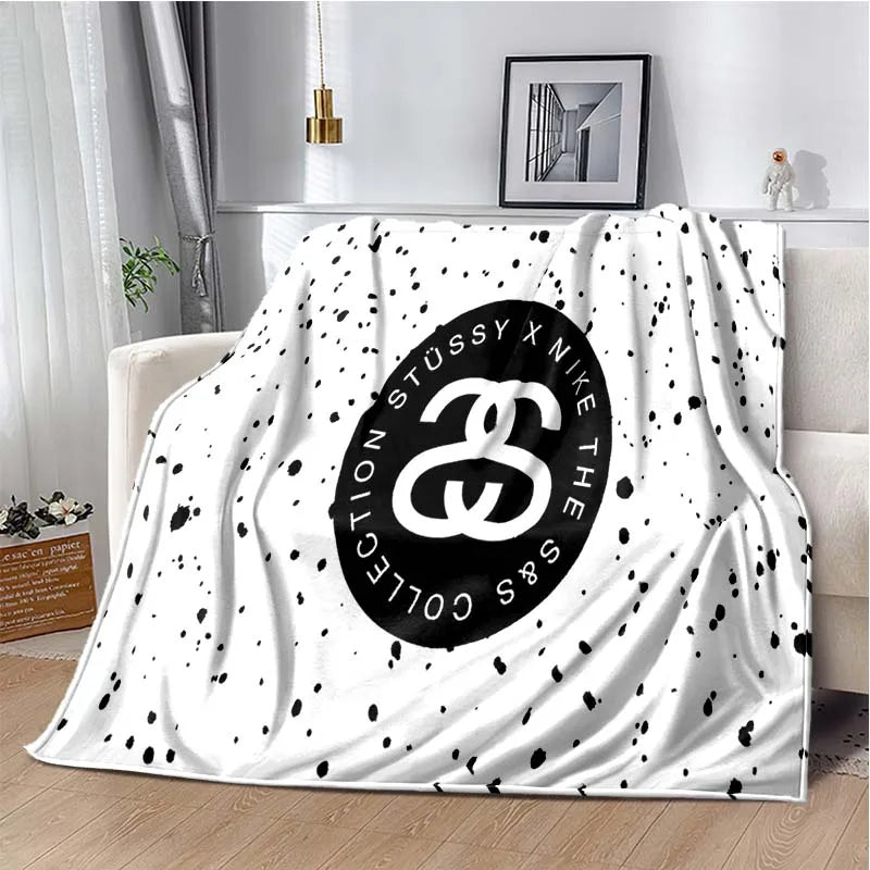 Trendy street sports fashion S-Stussy soft Flannel Throw blanket Children and adult Gift Sofa Travel Camping Household blanket