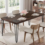 Tribesigns Dining Table for 6 Person, 62.9 Inch Kitchen Dining Room Table, Rustic Wood Dinner Table with Metal Legs