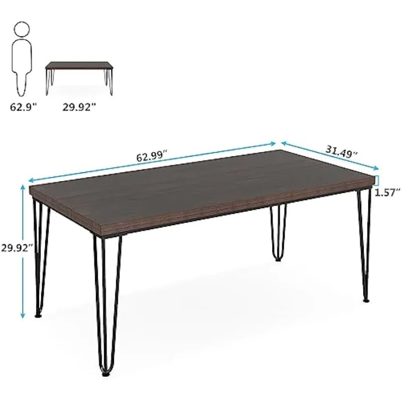 Tribesigns Dining Table for 6 Person, 62.9 Inch Kitchen Dining Room Table, Rustic Wood Dinner Table with Metal Legs