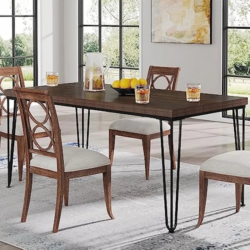 Tribesigns Dining Table for 6 Person, 62.9 Inch Kitchen Dining Room Table, Rustic Wood Dinner Table with Metal Legs