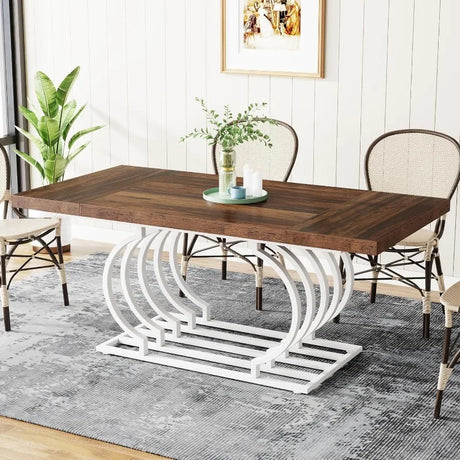 Tribesigns Modern Dining Table, 63 inch Faux Marble Wood Kitchen Table for 6 People, Rectangular Dinner Room Table