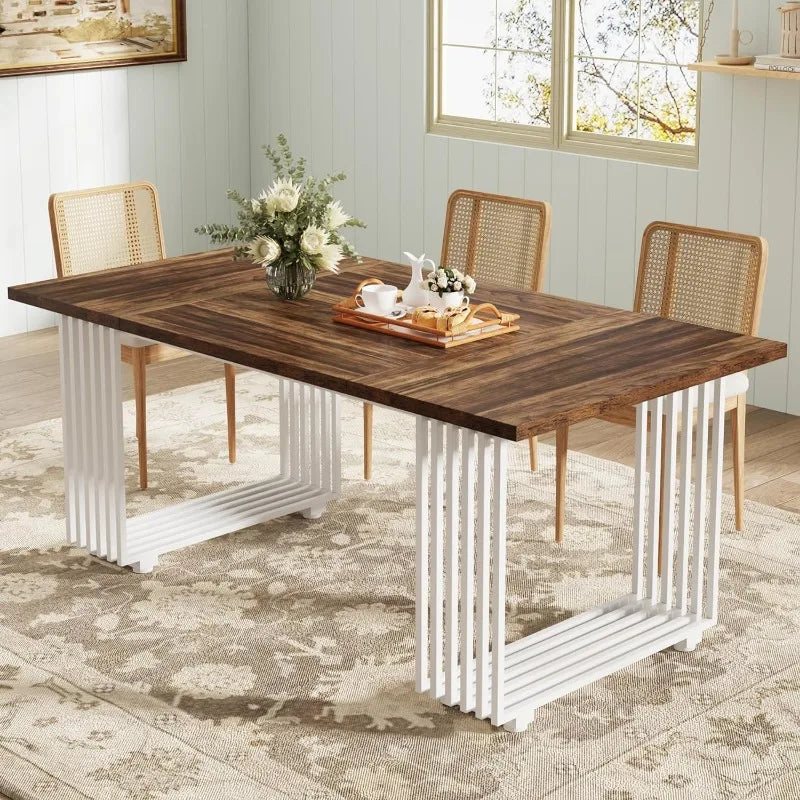 Tribesigns Modern Dining Table for 6-8 People, 70.8-in White Dining Room Table for Kitchen, Wooden Kitchen Table