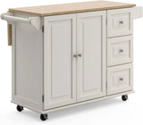 Trolley Mobile Kitchen Island Cart with Wood Drop Leaf Breakfast Bar, Off White,Soft White, 54 Inch Width