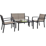 Tuoze 4 Pieces Outdoor Patio Furniture Conversation Glass Coffee Table Bistro Set with Loveseat Garden Yard Lawn and Balcony