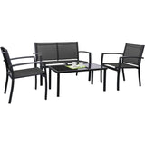 Tuoze 4 Pieces Outdoor Patio Furniture Conversation Glass Coffee Table Bistro Set with Loveseat Garden Yard Lawn and Balcony