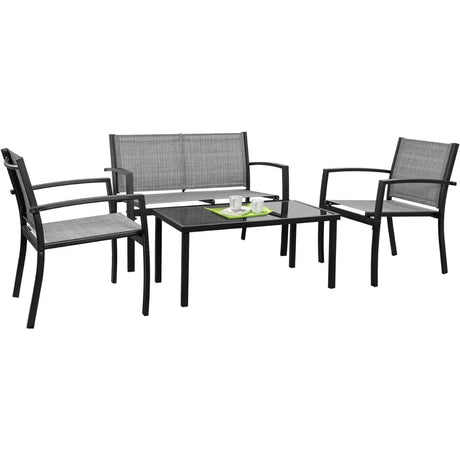 Tuoze 4 Pieces Outdoor Patio Furniture Conversation Glass Coffee Table Bistro Set with Loveseat Garden Yard Lawn and Balcony