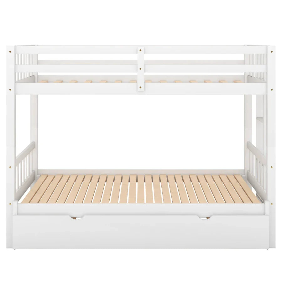 Twin over Twin Pull-out Bunk Bed with Trundle,both with wheels,High-Quality Bunk Bed,Safe & Convenient for Children bedroom use