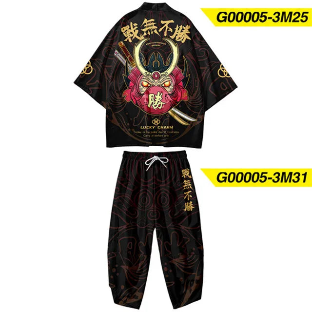 Two-piece Suit XXS-6XL Loose Japanese Cardigan Women Men Cosplay Yukata Clothing Harajuku Samurai Kimono + Pants Sets