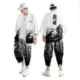 Two-piece Suit XXS-6XL Loose Japanese Cardigan Women Men Cosplay Yukata Clothing Harajuku Samurai Kimono + Pants Sets