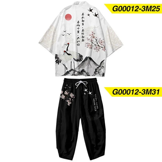 Two-piece Suit XXS-6XL Loose Japanese Cardigan Women Men Cosplay Yukata Clothing Harajuku Samurai Kimono + Pants Sets