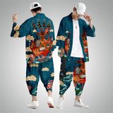 Two-piece Suit XXS-6XL Loose Japanese Cardigan Women Men Cosplay Yukata Clothing Harajuku Samurai Kimono + Pants Sets