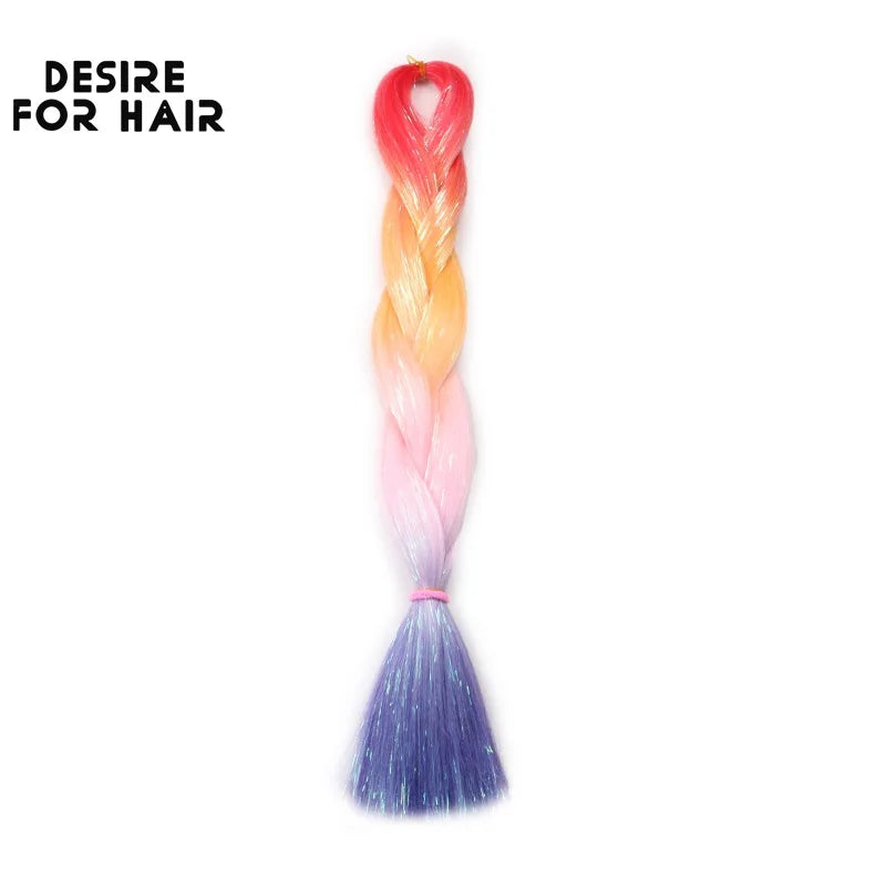 Desire for Hair 5Packs Synthetic Braiding Hair Christmas Colors Mix Tinsel Glitter Green Synthetic Hair Extensions Jumbo Braids