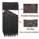 MERISIHAIR Synthetic No Clip Invisible Wire Hair Extensions Straight Black Blonde One Piece False Hairpiece Hair Extension