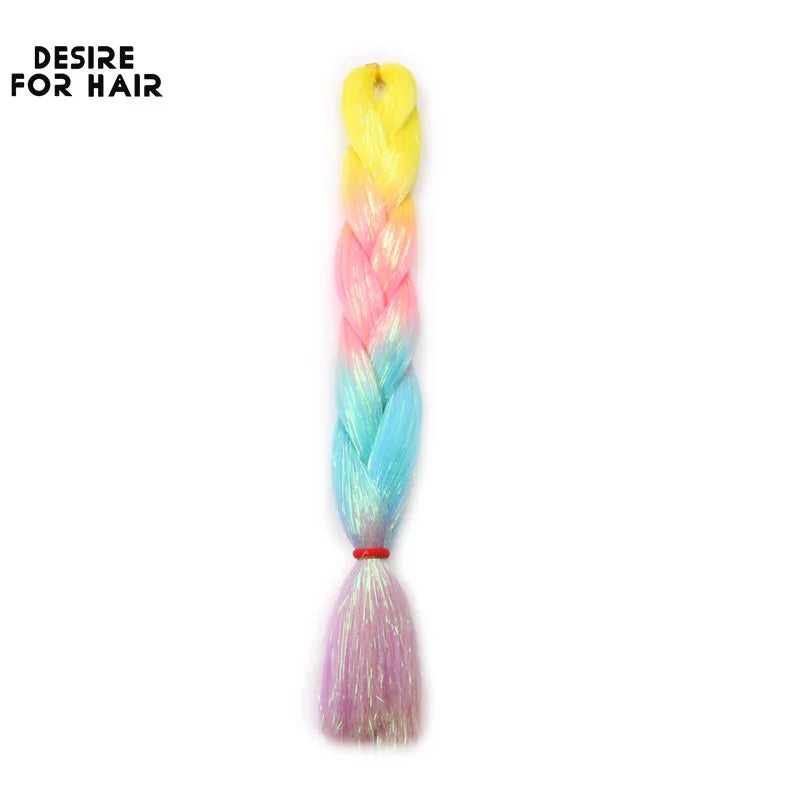 Desire for Hair 5Packs Synthetic Braiding Hair Christmas Colors Mix Tinsel Glitter Green Synthetic Hair Extensions Jumbo Braids