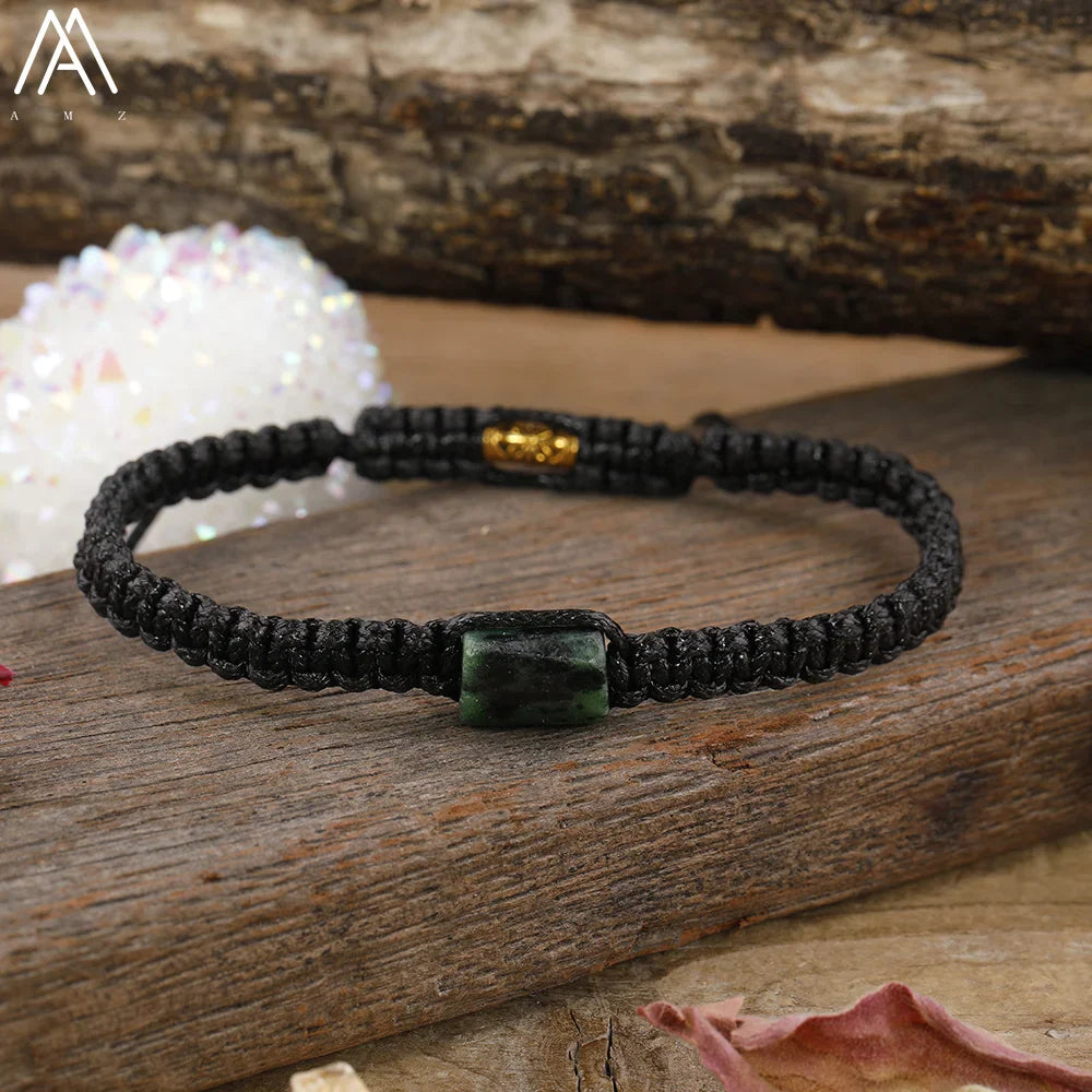 Natural Black Tourmaline Single Beads Woven Adjustable Bracelet Boho Women 6mm Black Lava Stone Beads Mala Bracelet N0383AMC