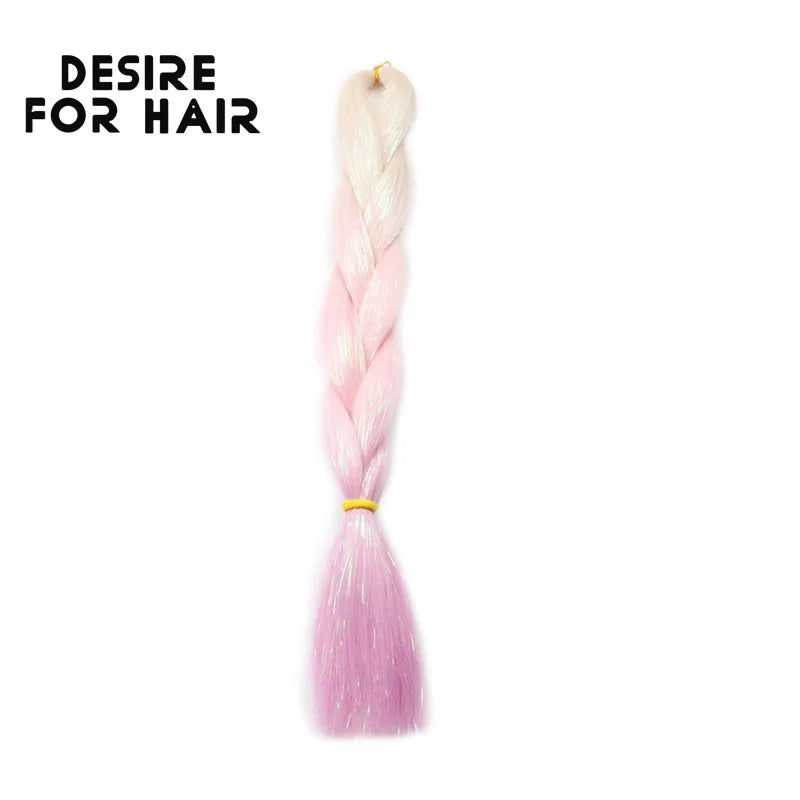 Desire for Hair 5Packs Synthetic Braiding Hair Christmas Colors Mix Tinsel Glitter Green Synthetic Hair Extensions Jumbo Braids