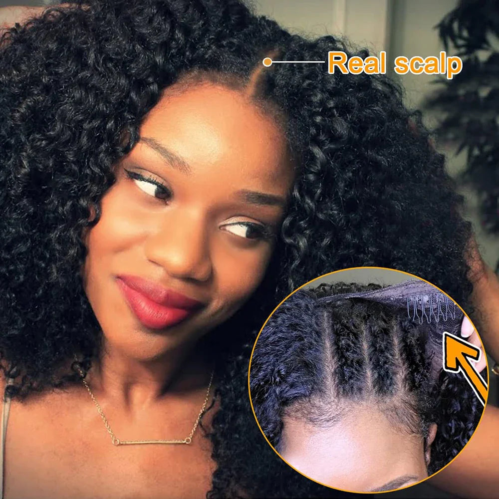 Kinky Curly U V Part Wig Human Hair No Leave Out Glueless Brazilian Deep Curly Wave U Part Human Hair Wig for Women 180% Density