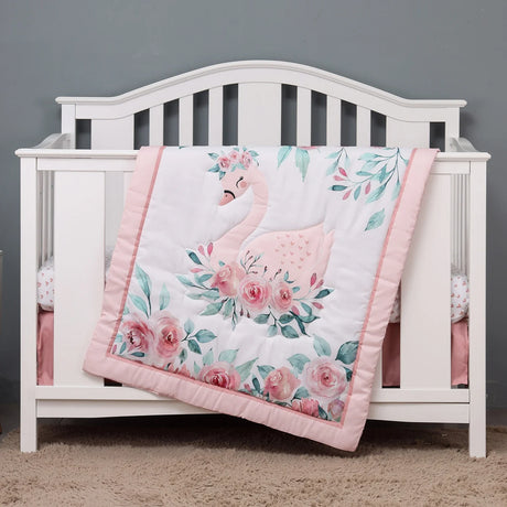 3pcs micro fiber brushed Baby Crib Bedding Set pink girrafe design for Girls hot sale including quilt, crib sheet, crib skirt